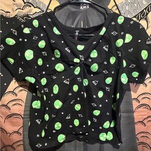 Black Cinchced Chest Alien Crop Top